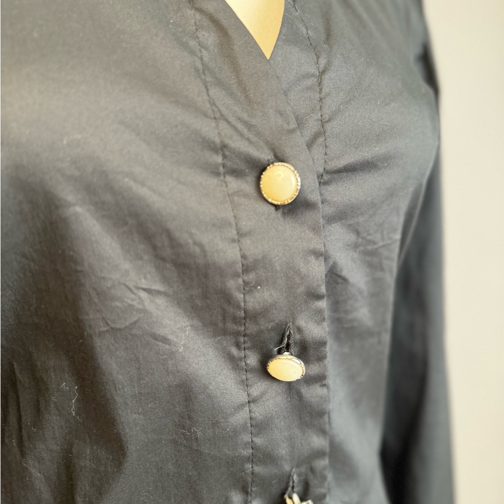 Venus black tie back pearl button down blouse - Picture 4 of 14